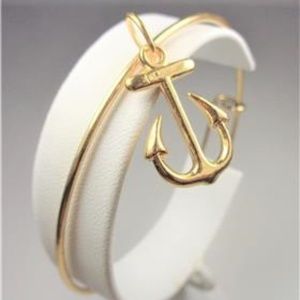 NAUTICAL GOLD TONE SHIP ANCHOR SEA LIFE BRACELET
